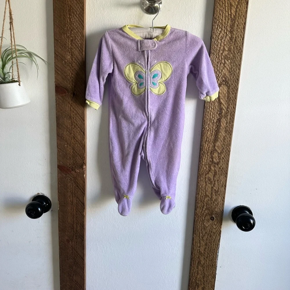 Carter’s Terry Cloth Butterfly Zip Footies Sleep & Play Baby Girl Size 6 M